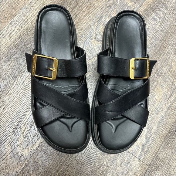 Cole Haan Other - Cole Haan Black Slide Sandals with Gold Buckle